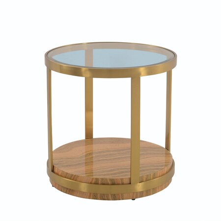 Armen Living Hattie Glass Top End Table with Brushed Gold Legs LCDXLAGLGLD